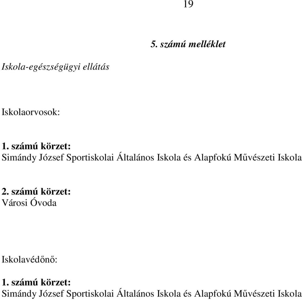 Művészeti Iskola 2. számú körzet: Városi Óvoda Iskolavédőnő: 1.