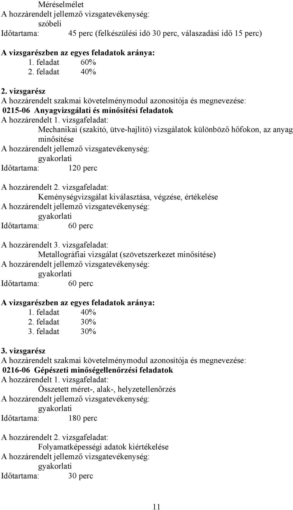 vizsgafeladat: Mechanikai (szakító, ütve-hajlító) vizsgálatok különböző hőfokon, az anyag minősítése Időtartama: 120 perc hozzárendelt 2.