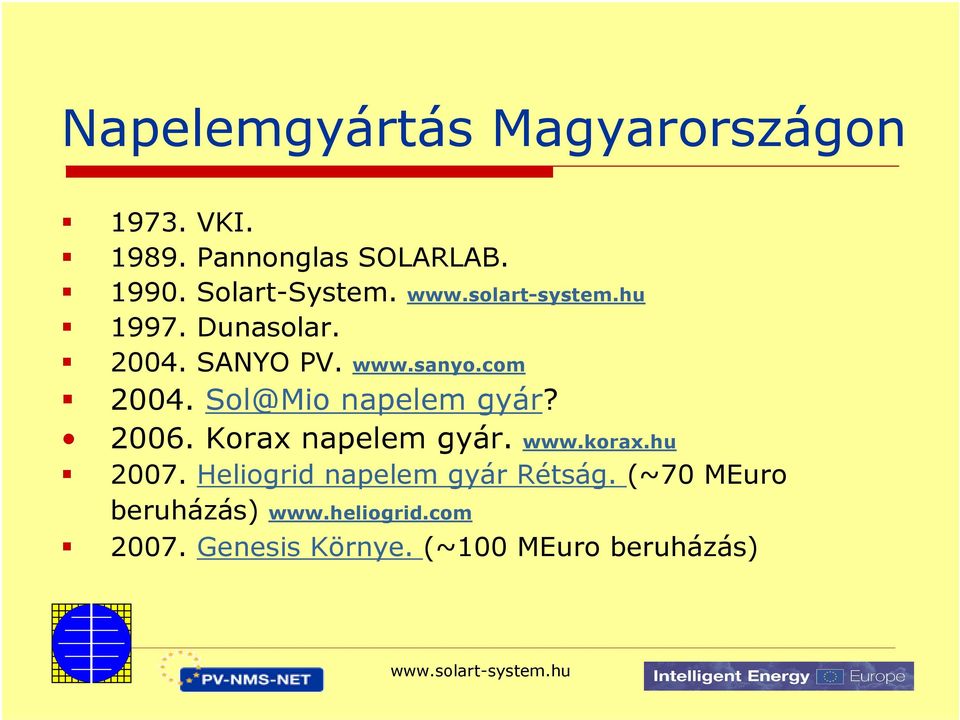 Sol@Mio napelem gyár? 2006. Korax napelem gyár. www.korax.hu 2007.