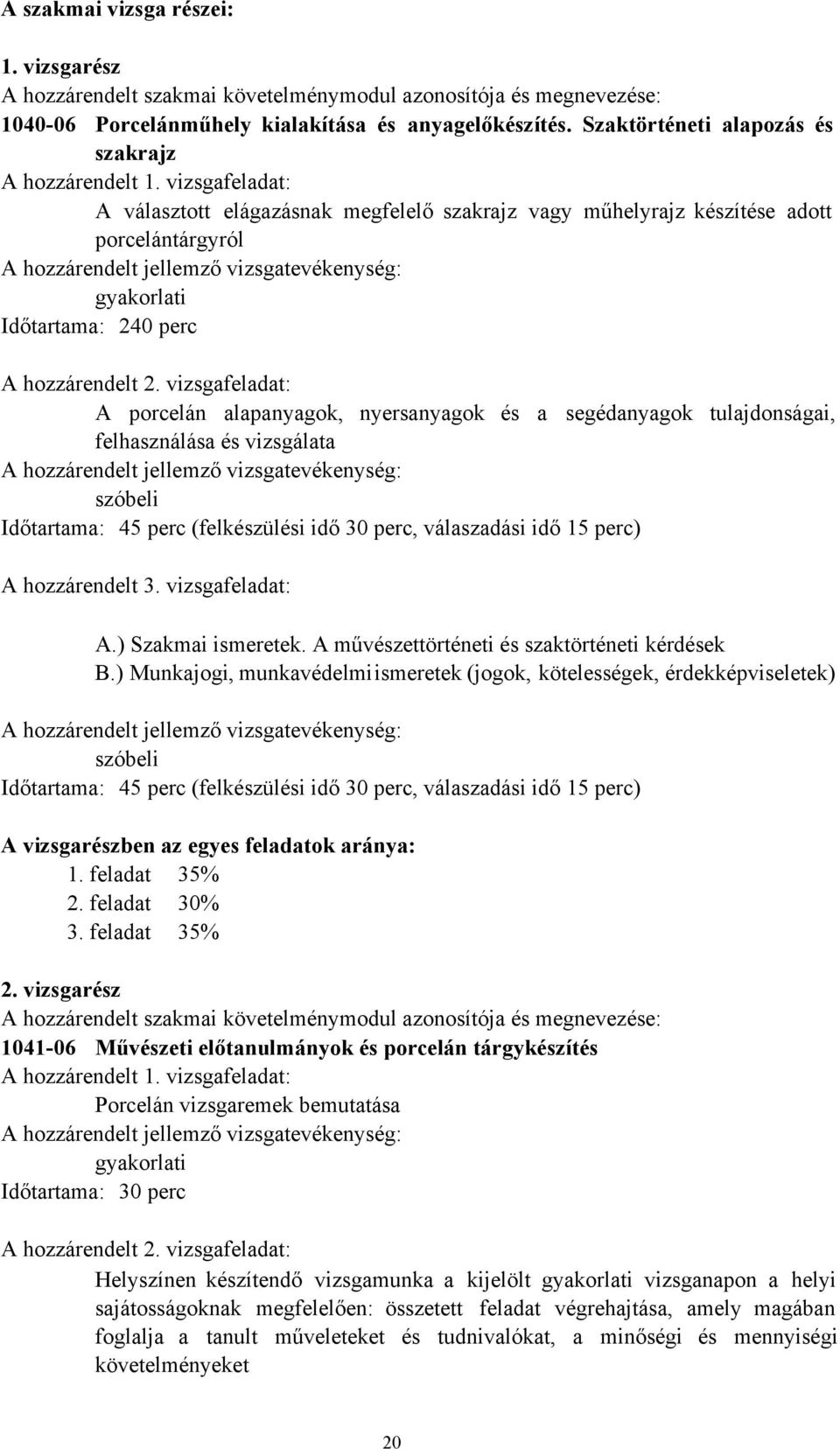 vizsgafeladat: A választott elágazásnak megfelelő szakrajz vagy műhelyrajz készítése adott porcelántárgyról A hozzárendelt jellemző vizsgatevékenység: gyakorlati Időtartama: 240 perc A hozzárendelt 2.