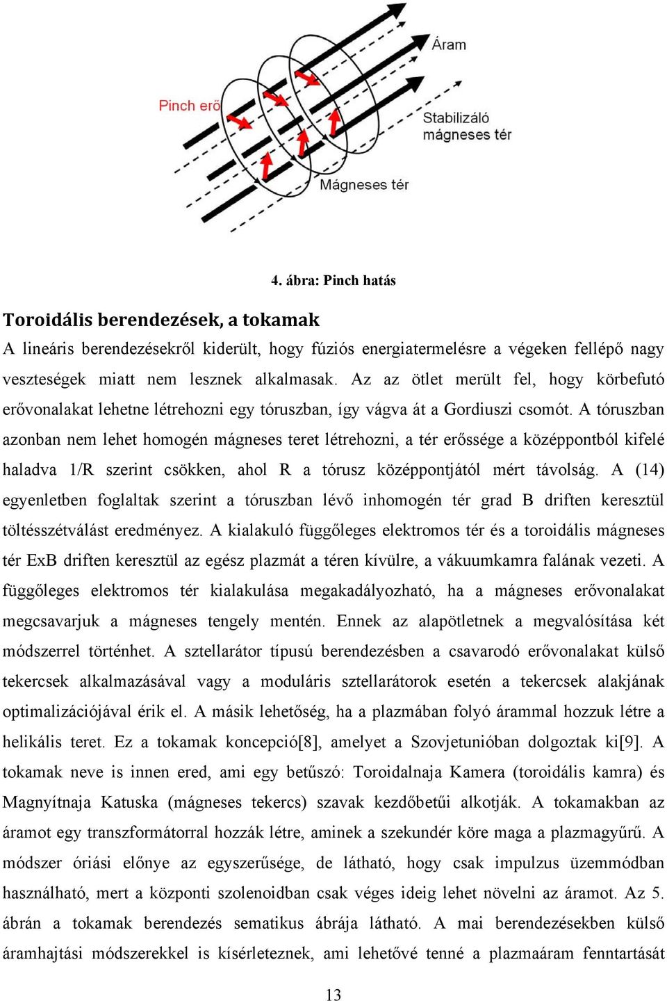 A tóruszban azonban nem lehet homogén mágneses teret létrehozni, a tér erőssége a középpontból kifelé haladva 1/R szerint csökken, ahol R a tórusz középpontjától mért távolság.