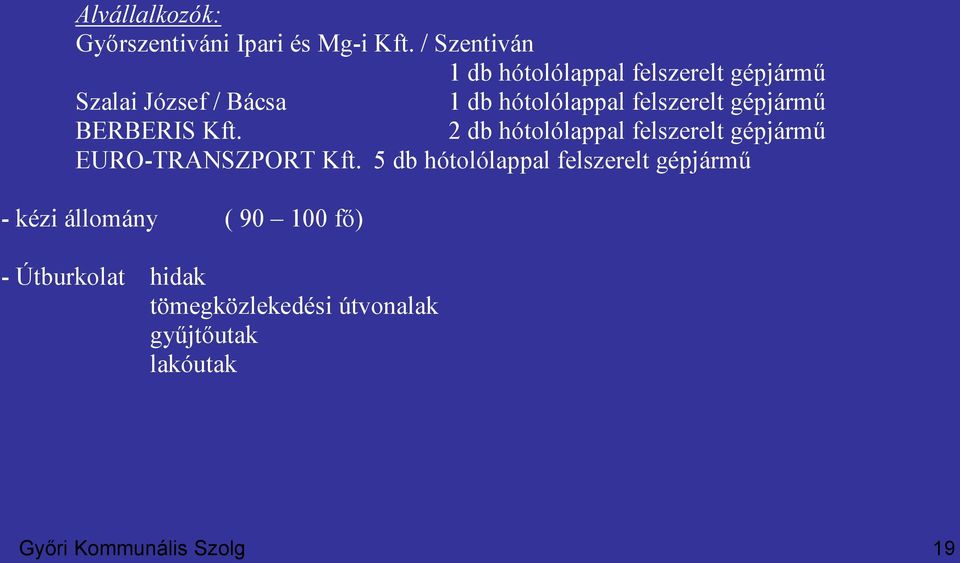 gépjármű BERBERIS Kft. 2 db hótolólappal felszerelt gépjármű EURO-TRANSZPORT Kft.