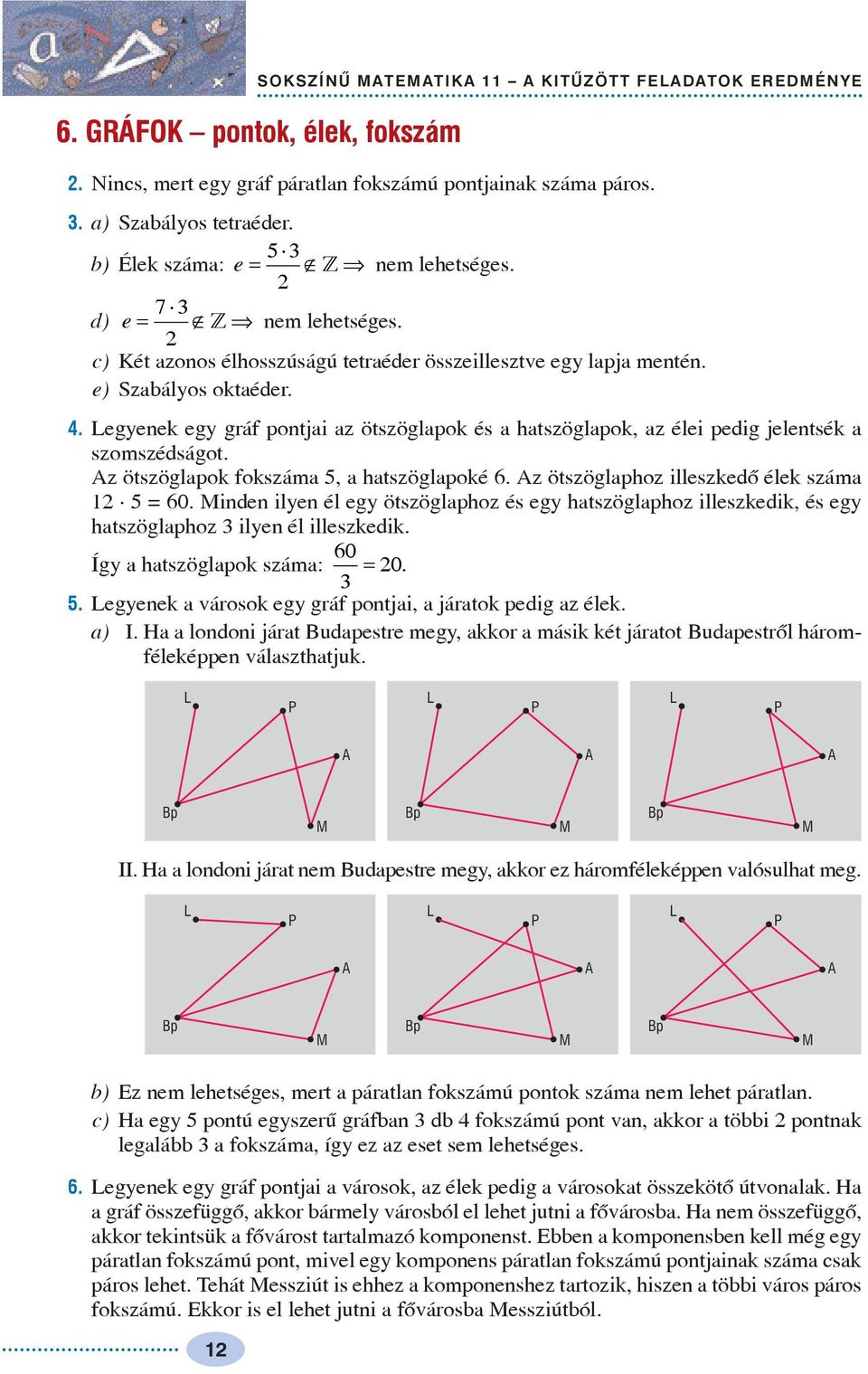 . Legenek eg gráf ontjai az ötszöglaok és a hatszöglaok, az élei edig jelentsék a szomszédságot. Az ötszöglaok fokszáma, a hatszöglaoké. Az ötszöglahoz illeszkedõ élek száma = 0.
