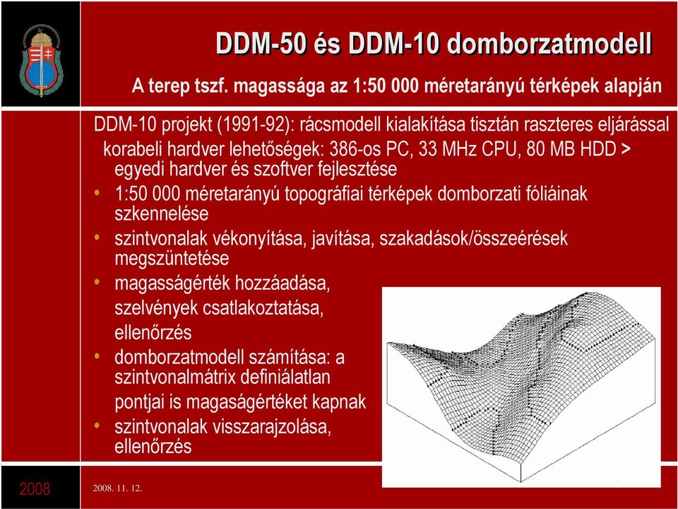 386-os PC, 33 MHz CPU, 80 MB HDD > egyedi hardver és szoftver fejlesztése 1:50 000 méretarányú topográfiai térképek domborzati fóliáinak szkennelése