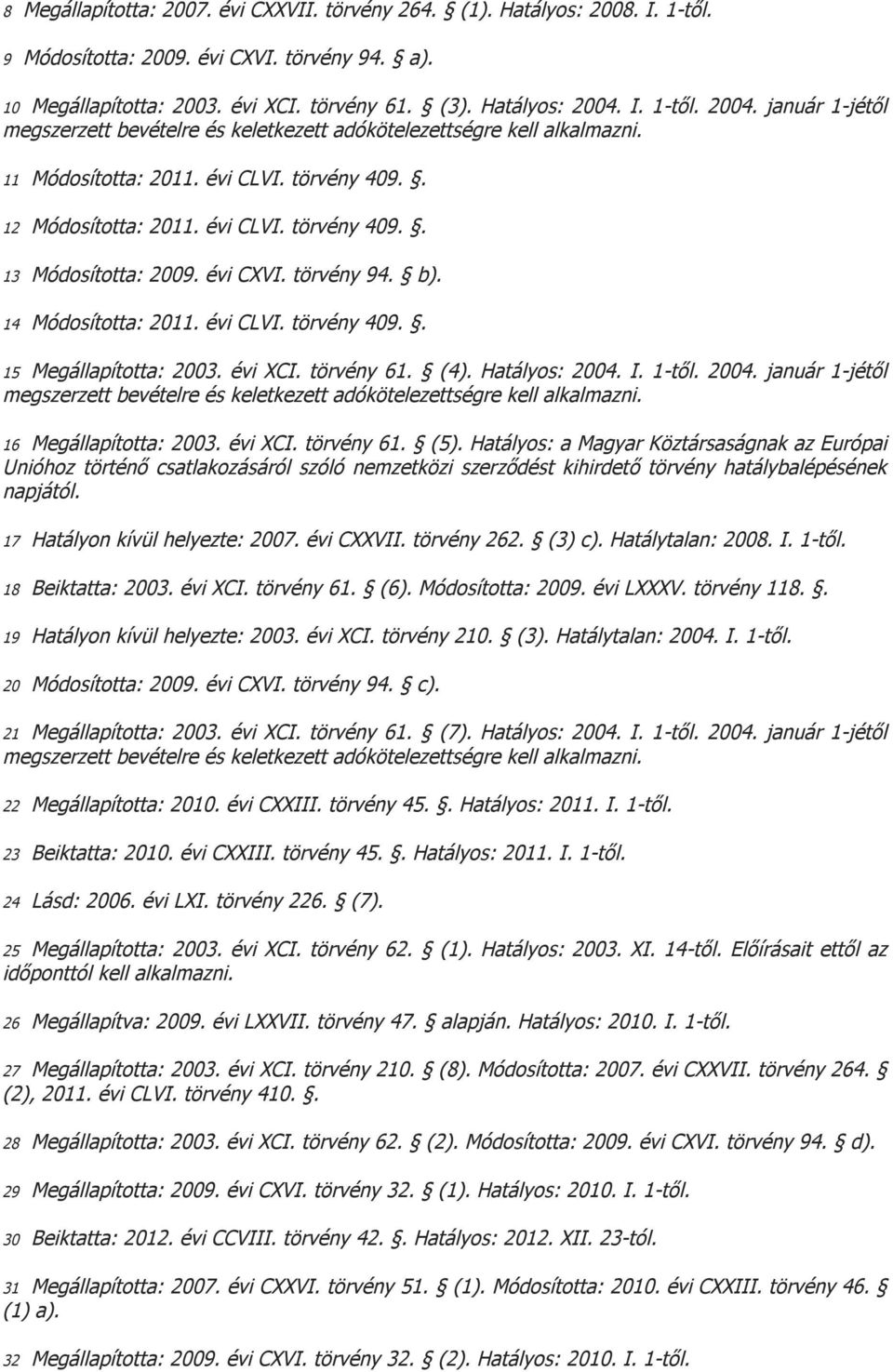 évi CXVI. törvény 94. b). 14 Módosította: 2011. évi CLVI. törvény 409.. 15 Megállapította: 2003. évi XCI. törvény 61. (4). Hatályos: 2004.