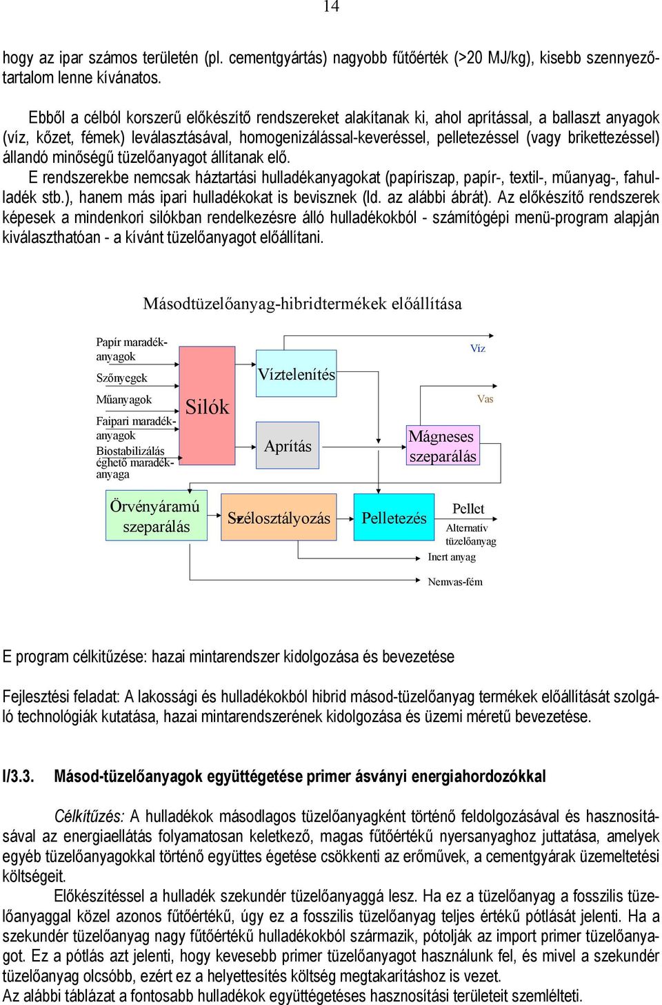 brikettezéssel) állandó minőségű tüzelőanyagot állítanak elő. E rendszerekbe nemcsak háztartási hulladékanyagokat (papíriszap, papír-, textil-, műanyag-, fahulladék stb.