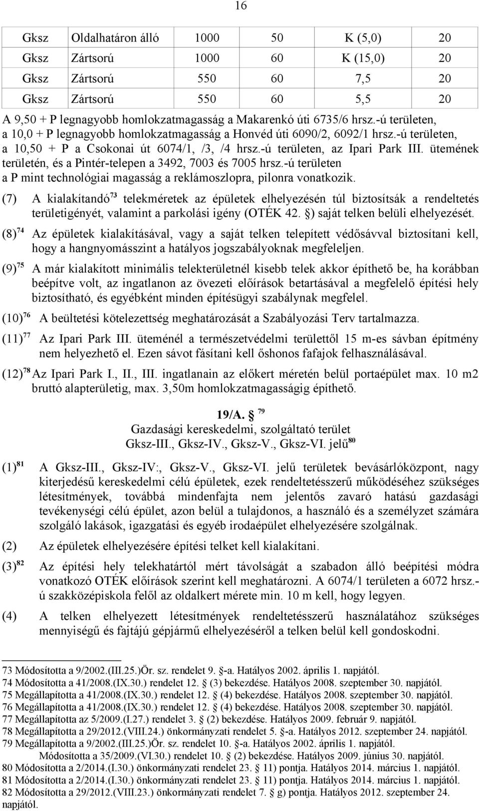 ütemének területén, és a Pintér-telepen a 3492, 7003 és 7005 hrsz.-ú területen a P mint technológiai magasság a reklámoszlopra, pilonra vonatkozik.