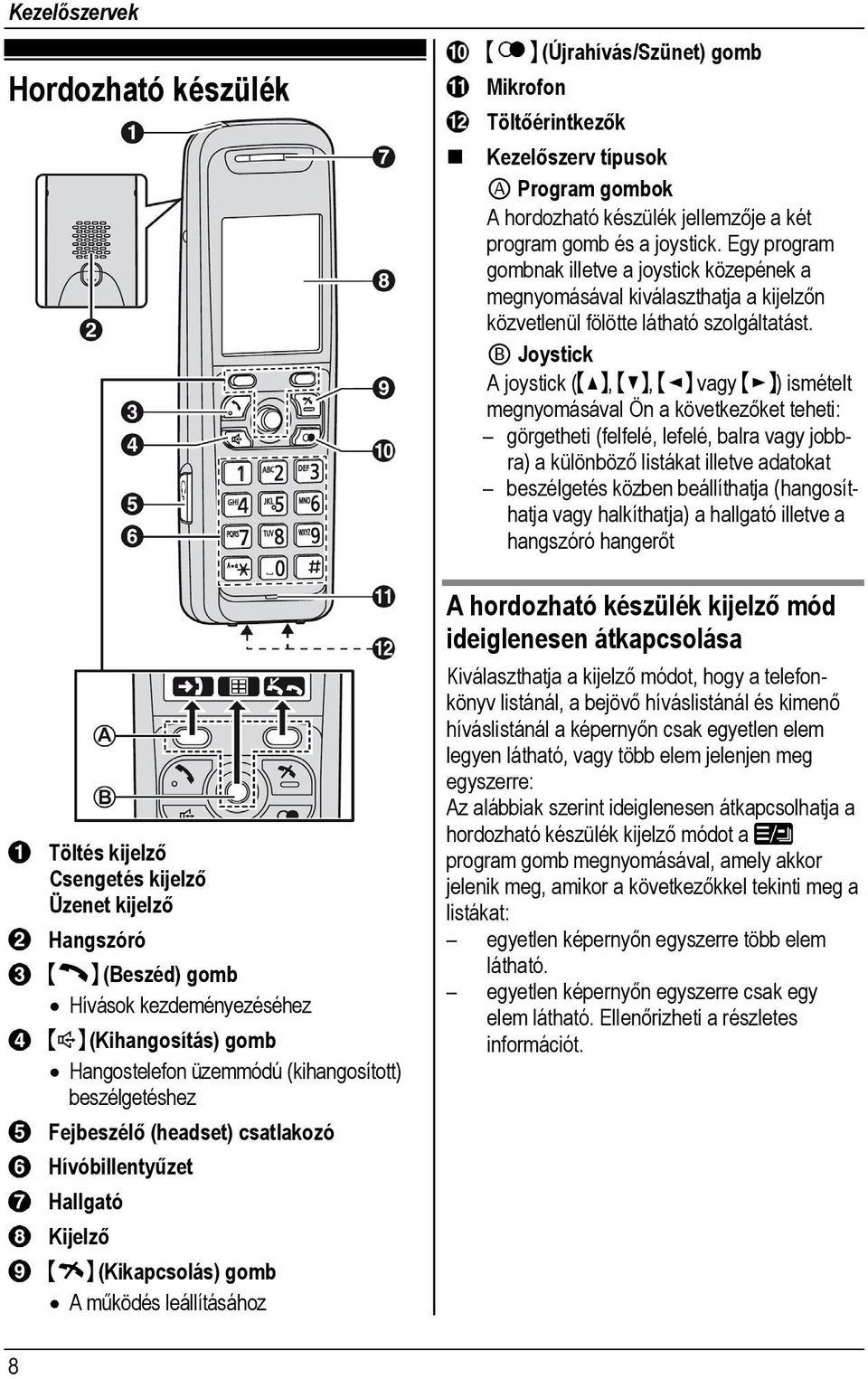 Program gombok A hordozható készülék jellemzője a két program gomb és a joystick.