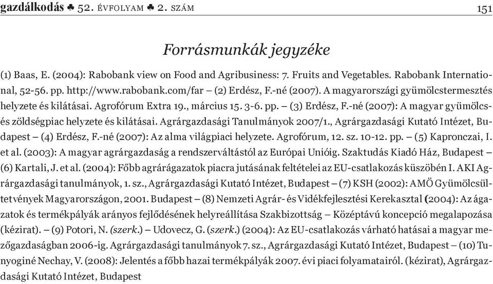 (2003): A magyar agrárgazdaság a rendszerváltástól az Európai Unióig. Szaktudás Kiadó Ház, Budapest rárgazdasági tanulmányok, 1. sz.