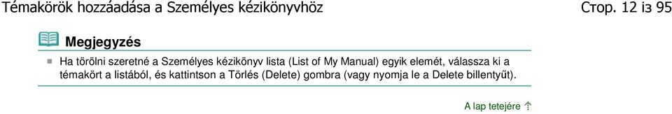 lista (List of My Manual) egyik elemét, válassza ki a témakört a