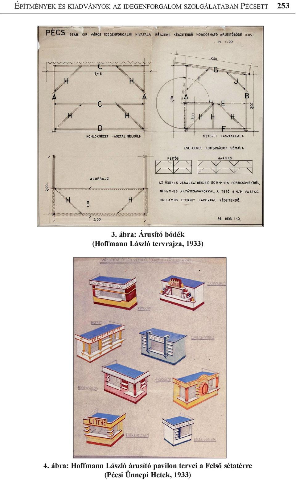 ábra: Árusító bódék (Hoffmann László tervrajza, 1933)