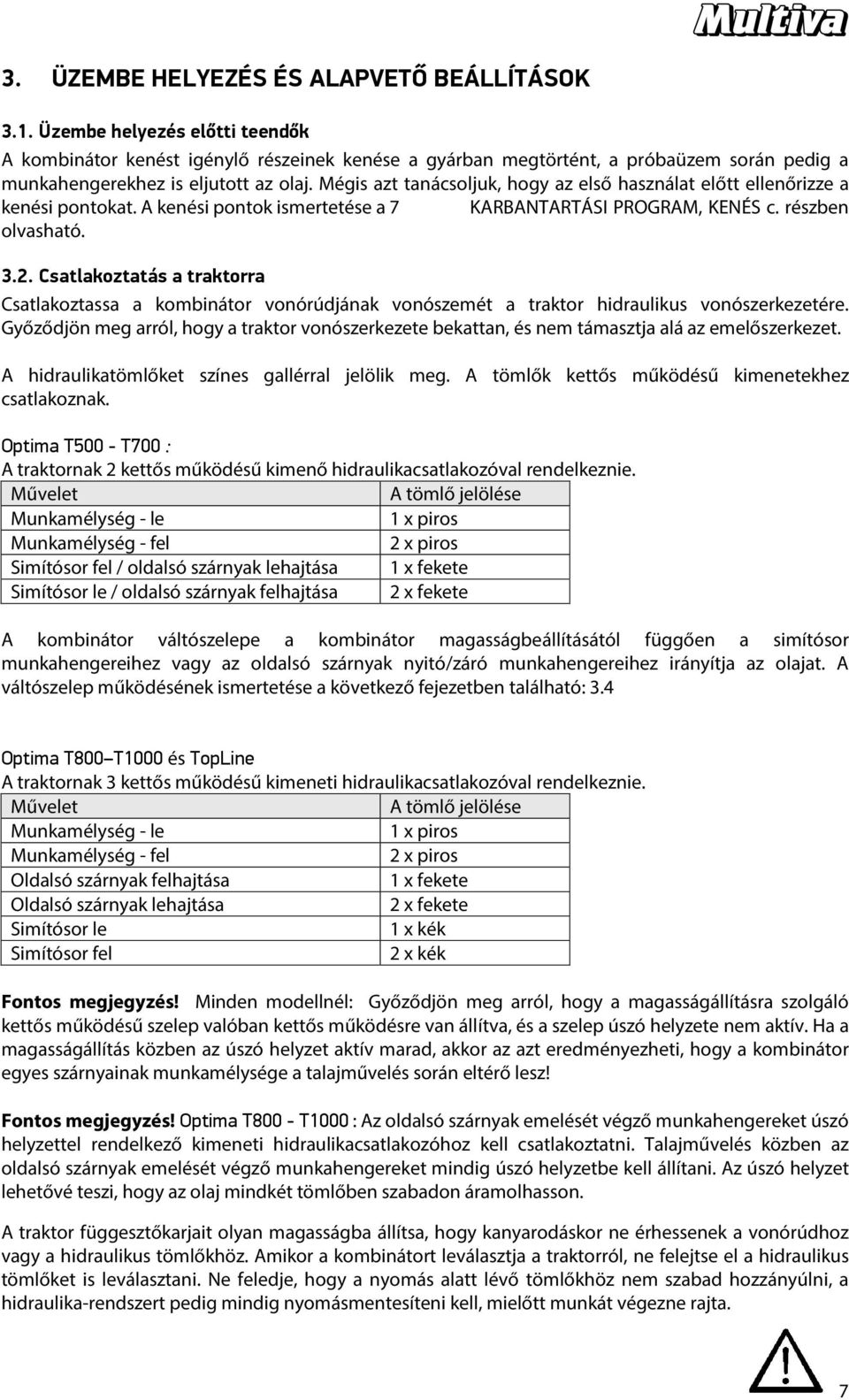 Mégis azt tanácsoljuk, hogy az első használat előtt ellenőrizze a kenési pontokat. A kenési pontok ismertetése a 7 KARBANTARTÁSI PROGRAM, KENÉS c. részben olvasható. 3.2.