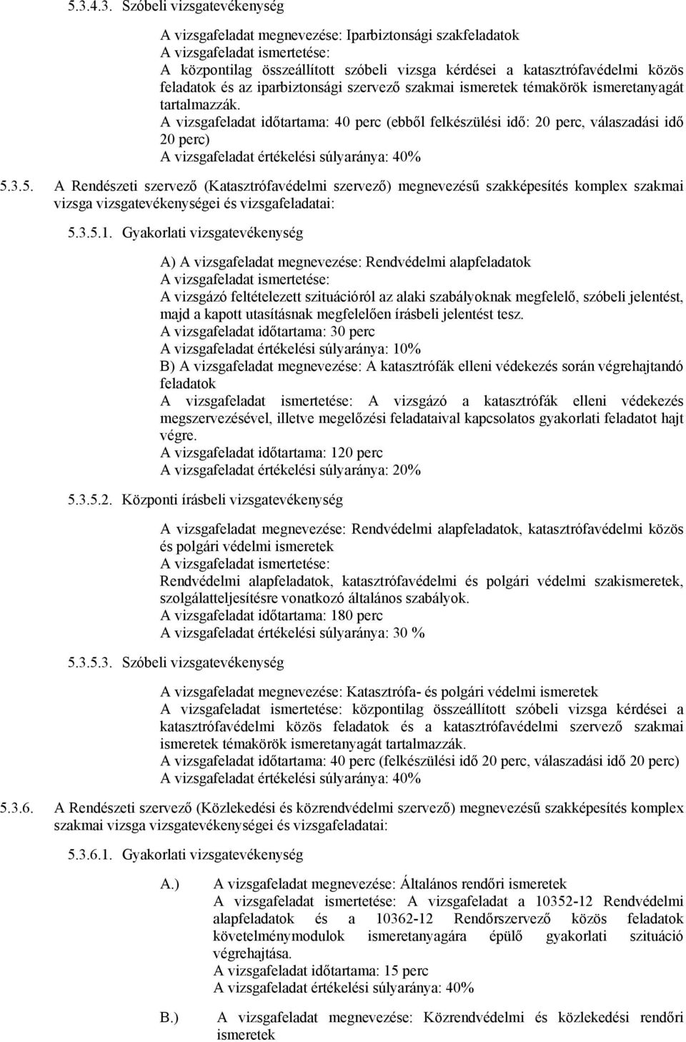 3.5. Rendészeti szervező (Katasztrófavédelmi szervező) megnevezésű szakképesítés komplex szakmai vizsga i és vizsgafeladatai: 5.3.5.1.