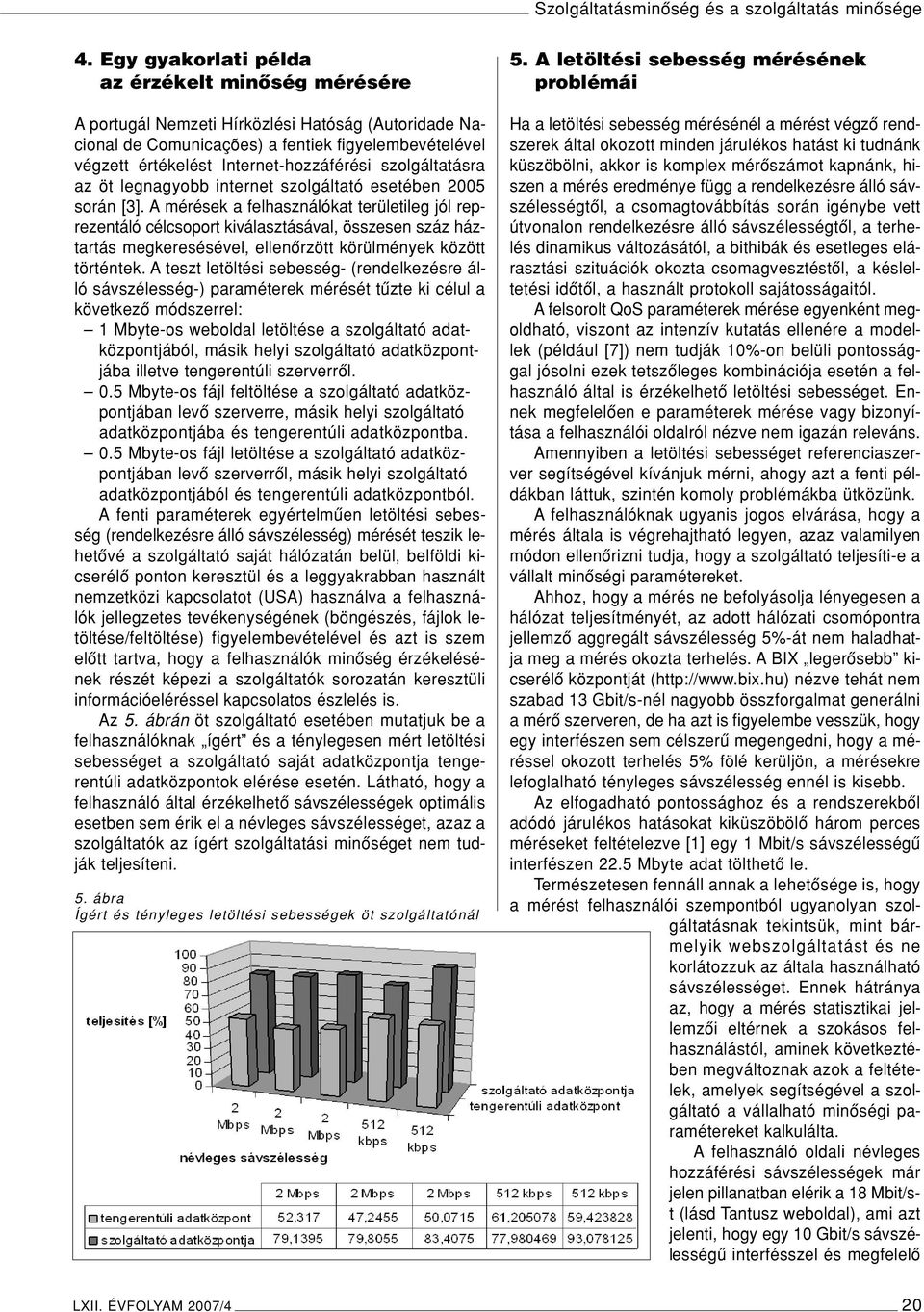 szolgáltatásra az öt legnagyobb internet szolgáltató esetében 2005 során [3].