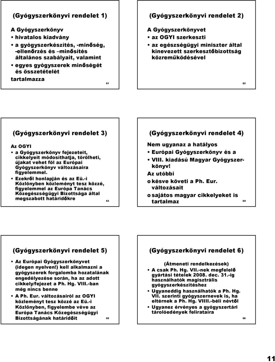 (Gyógyszerkönyvi rendelet 4) Az OGYI a Gyógyszerkönyv fejezeteit, cikkelyeit módosíthatja, törölheti, újakat vehet föl az Európai Gyógyszerkönyv változásaira figyelemmel. Ezekrl honlapján és az Eü.