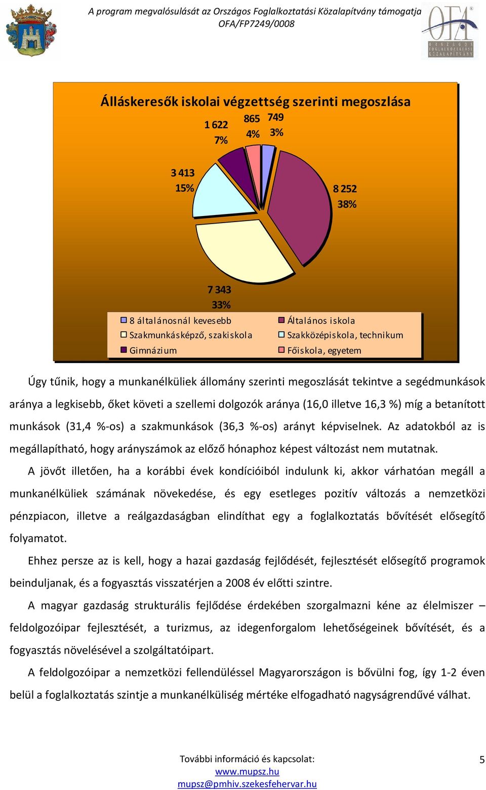 illetve 16,3 %) míg a betanított munkások (31,4 %-os) a szakmunkások (36,3 %-os) arányt képviselnek.