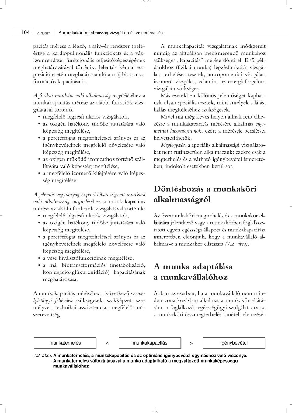 A fizikai munkára való alkalmasság megítéléséhez a munkakapacitás mérése az alábbi funkciók vizsgálatával történik: megfelelô légzésfunkciós vizsgálatok, az oxigén hatékony tüdôbe juttatására való