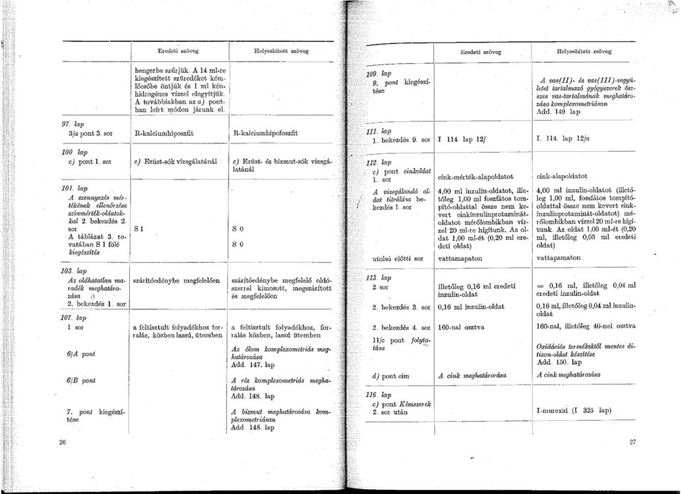 se l színmérték-oldatok-' kal 2. bekezdés 2. sor S A táblázat 3. ro- 'I vatában S fölé kiegészítés ---j----- 03.. lap Az oldhatatlan maradék meghatározása '.'~ 2. bekezdés L sor 07.