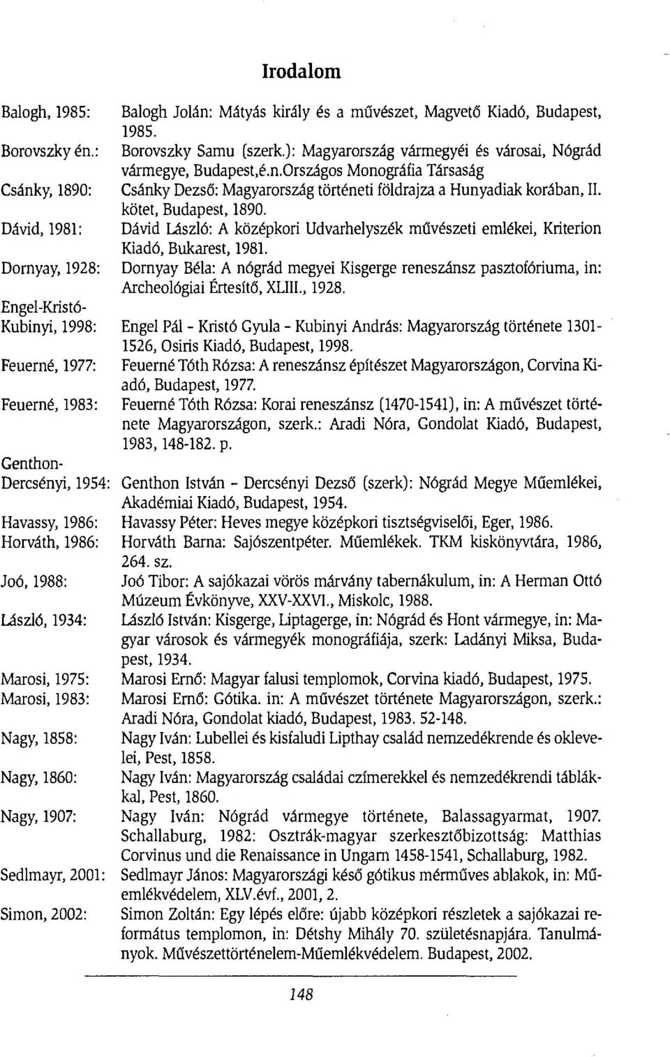 Dornyay, 1928: Dornyay Béla: A nógrád megyei Kisgerge reneszánsz pasztofóriuma, in: Archeológiai Értesítő, XLIII., 1928. Engel-Kristó- Kubinyi, 1998: Engel Pál - Kristó Gyula - Kubinyi András: Magyarország története 1301-1526, Osiris Kiadó, Budapest, 1998.