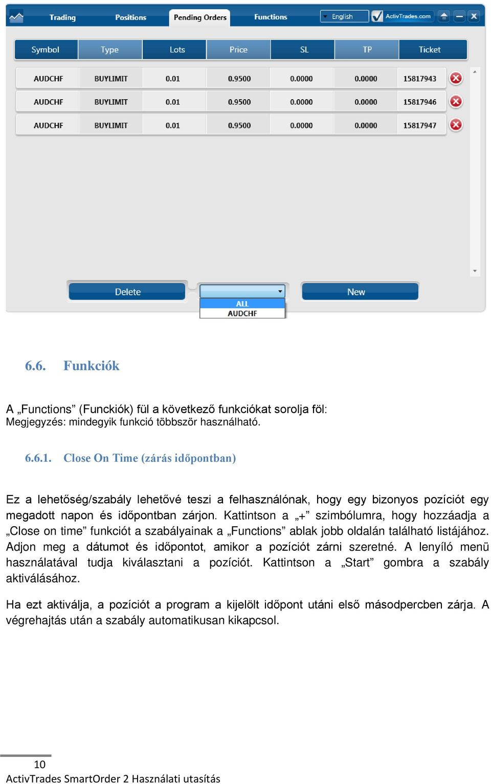 Kattintson a + szimbólumra, hogy hozzáadja a Close on time funkciót a szabályainak a Functions ablak jobb oldalán található listájához.