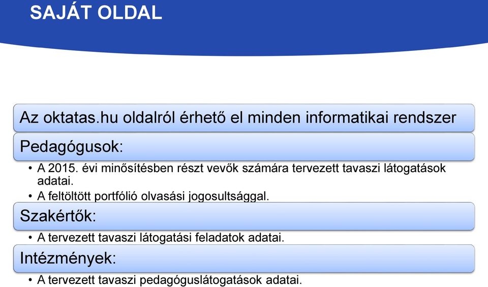 évi minősítésben részt vevők számára tervezett tavaszi látogatások adatai.