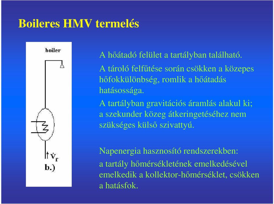 A tartályban gravitációs áramlás alakul ki; a szekunder közeg átkeringetéséhez nem szükséges külsı