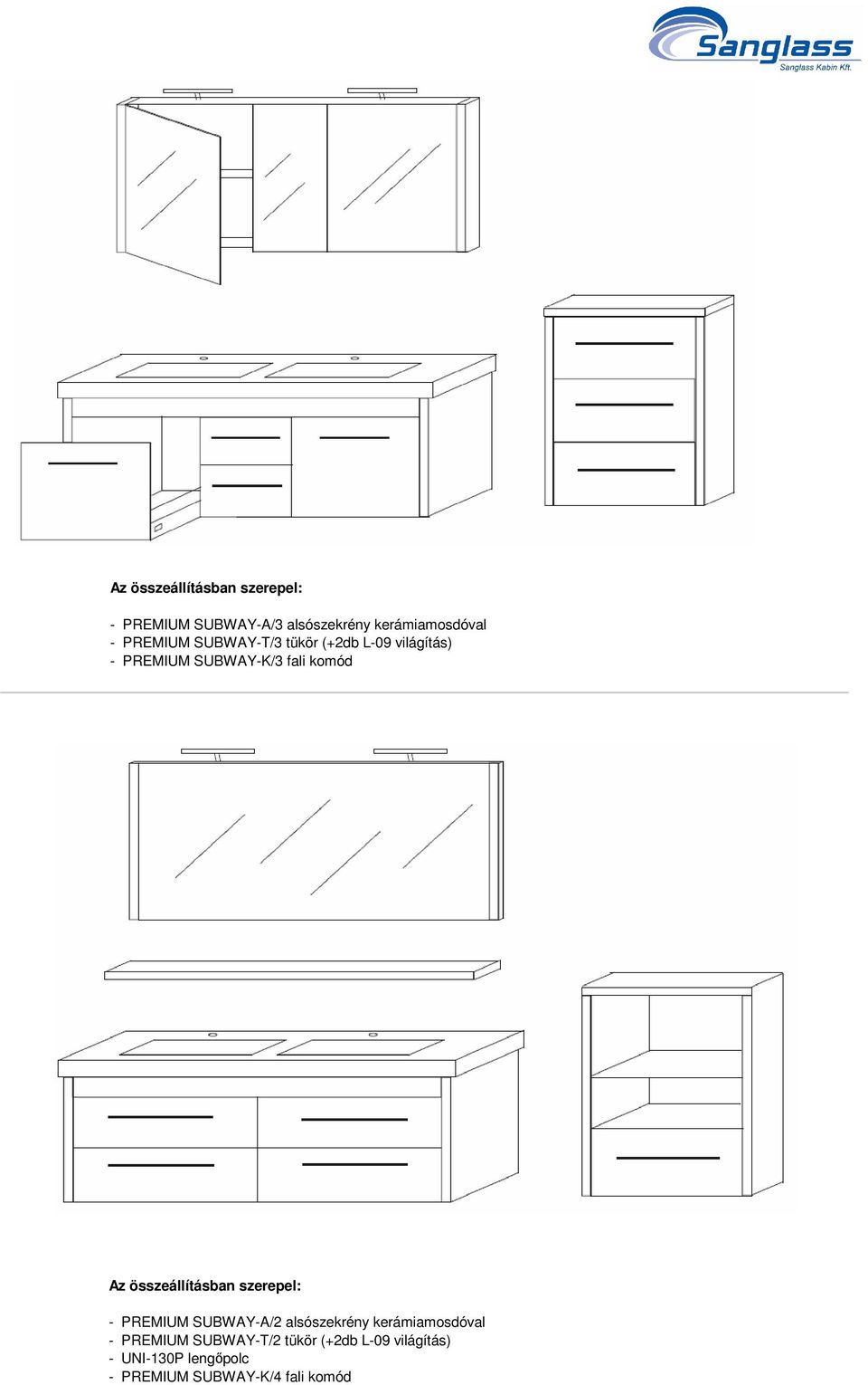 összeállításban szerepel: - PREMIUM SUBWAY-A/2 alsószekrény kerámiamosdóval -