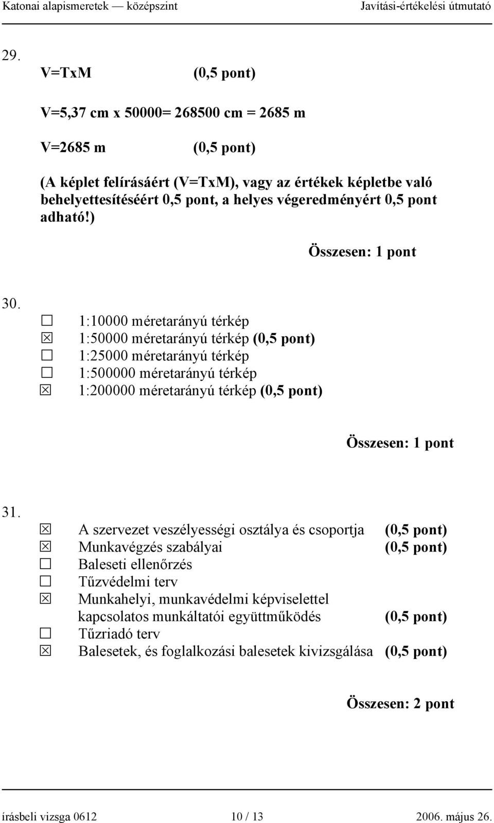 1:10000 méretarányú térkép 1:50000 méretarányú térkép (0,5 pont) 1:25000 méretarányú térkép 1:500000 méretarányú térkép 1:200000 méretarányú térkép (0,5 pont) 31.
