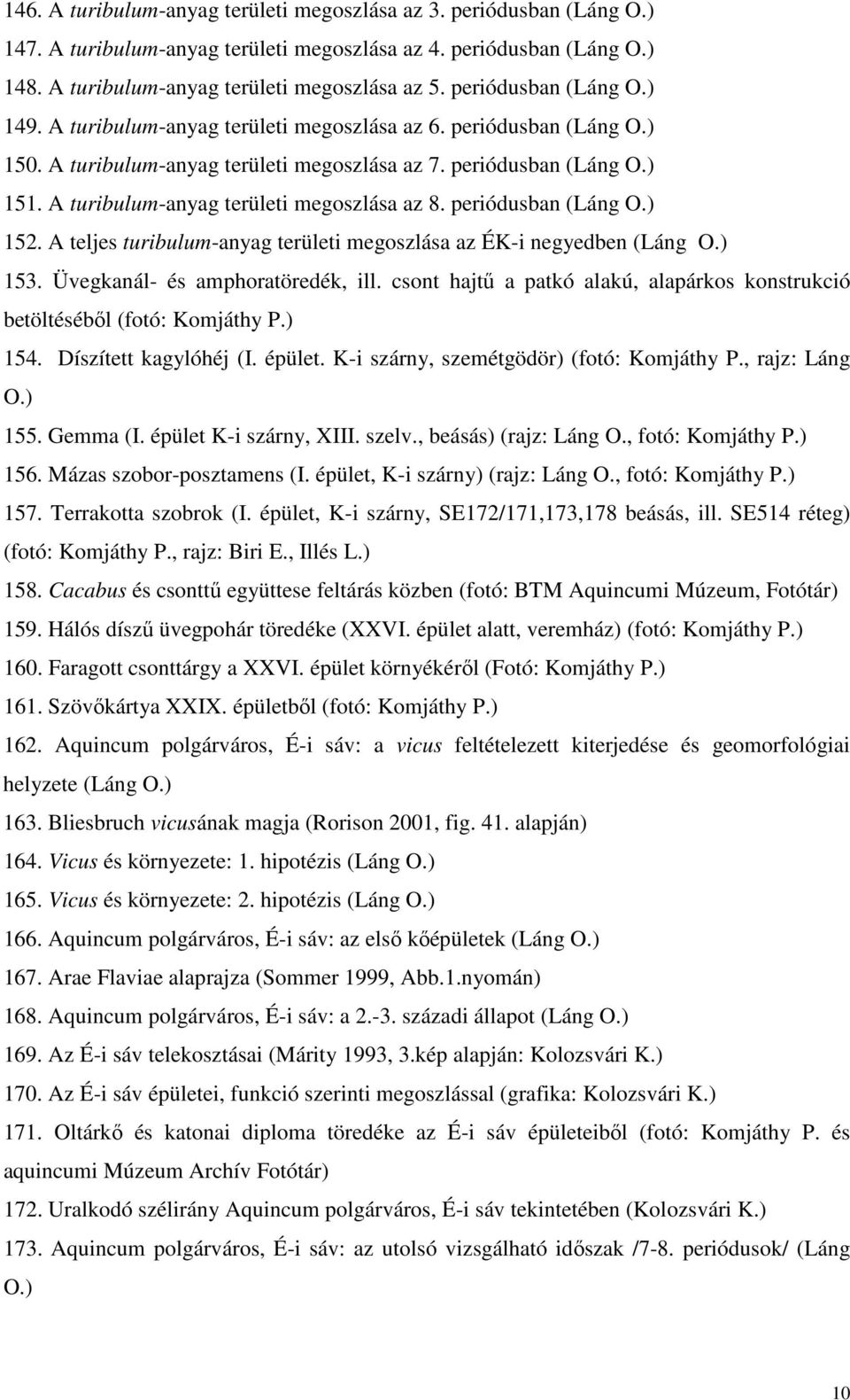 A turibulum-anyag területi megoszlása az 8. periódusban (Láng O.) 152. A teljes turibulum-anyag területi megoszlása az ÉK-i negyedben (Láng O.) 153. Üvegkanál- és amphoratöredék, ill.