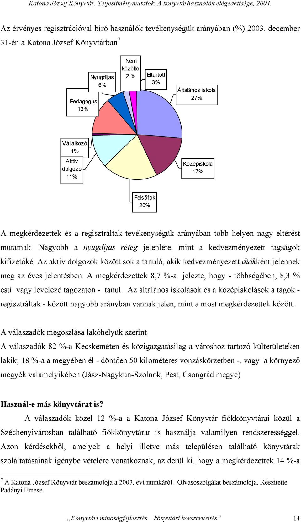 és a regisztráltak tevékenységük arányában több helyen nagy eltérést mutatnak. Nagyobb a nyugdíjas réteg jelenléte, mint a kedvezményezett tagságok kifizetőké.