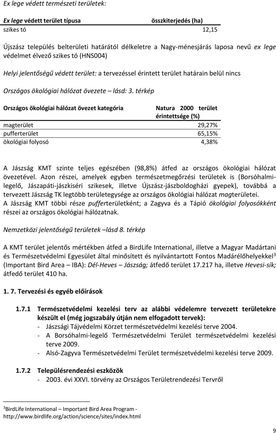 térkép Országos ökológiai hálózat övezet kategória Natura 2000 terület érintettsége (%) magterület 29,27% pufferterület 65,15% ökológiai folyosó 4,38% A Jászság KMT szinte teljes egészében (98,8%)