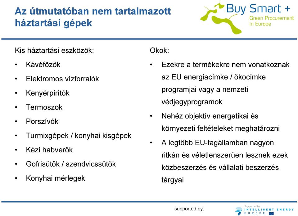 vonatkoznak az EU energiacímke / ökocímke programjai vagy a nemzeti védjegyprogramok Nehéz objektív energetikai és környezeti