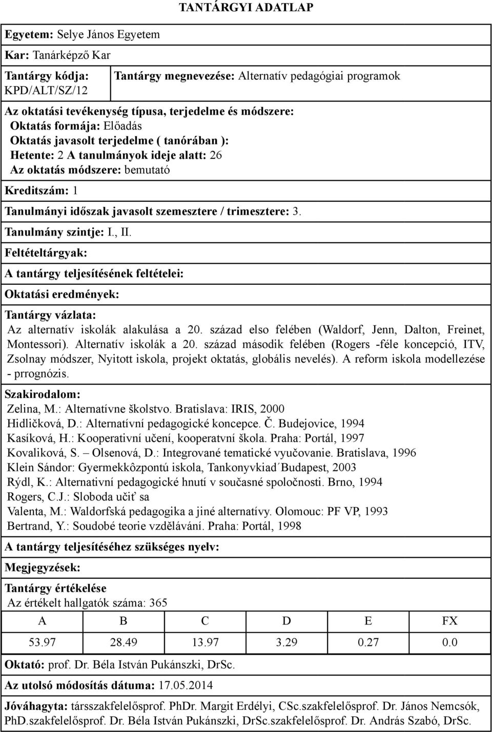 század második felében (Rogers -féle koncepció, ITV, Zsolnay módszer, Nyitott iskola, projekt oktatás, globális nevelés). A reform iskola modellezése - prrognózis. Zelina, M.: Alternatívne školstvo.