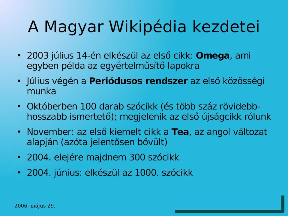 rövidebbhosszabb ismertető); megjelenik az első újságcikk rólunk November: az első kiemelt cikk a Tea, az angol