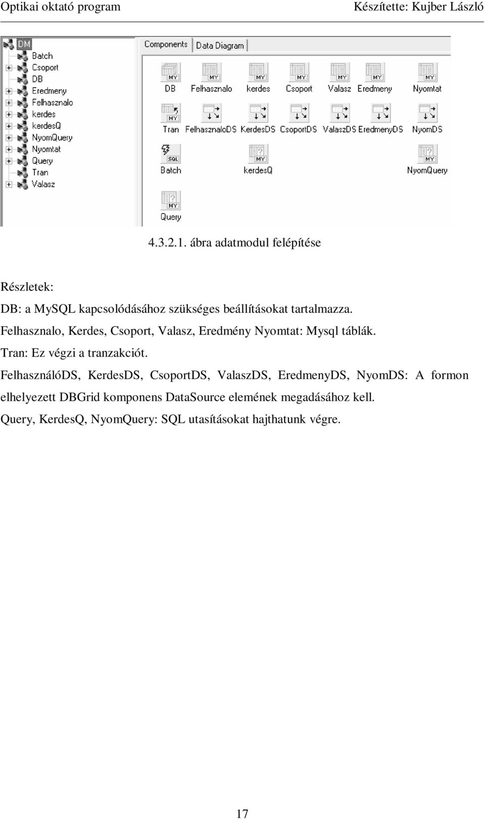 Felhasznalo, Kerdes, Csoport, Valasz, Eredmény Nyomtat: Mysql táblák. Tran: Ez végzi a tranzakciót.