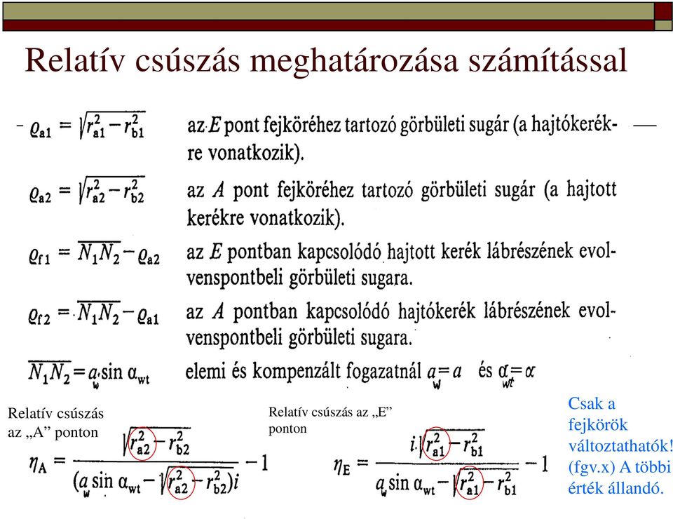 Reltív csúszás z E ponton Csk