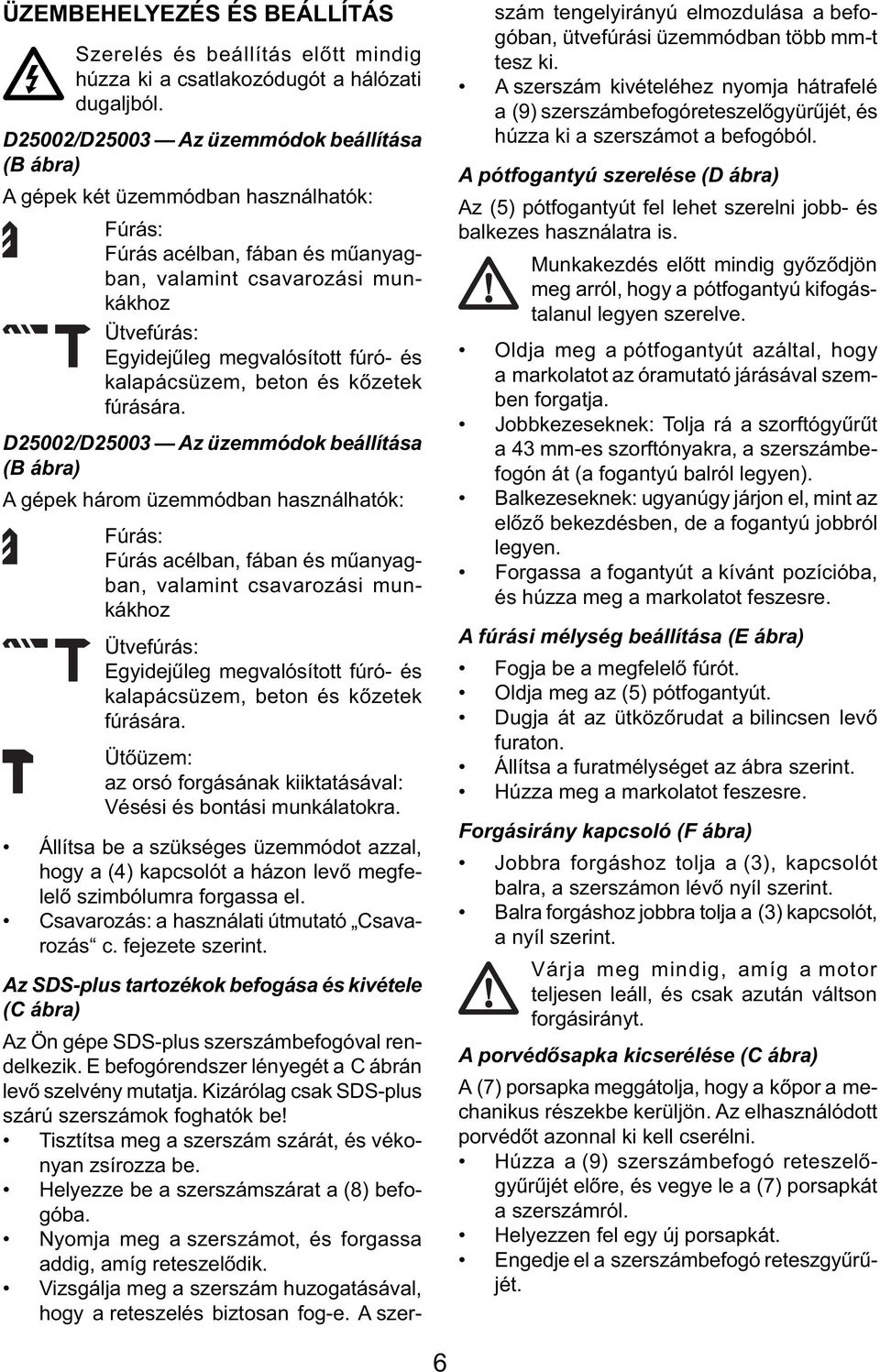 fúró- és kalapácsüzem, beton és kőzetek fúrására.