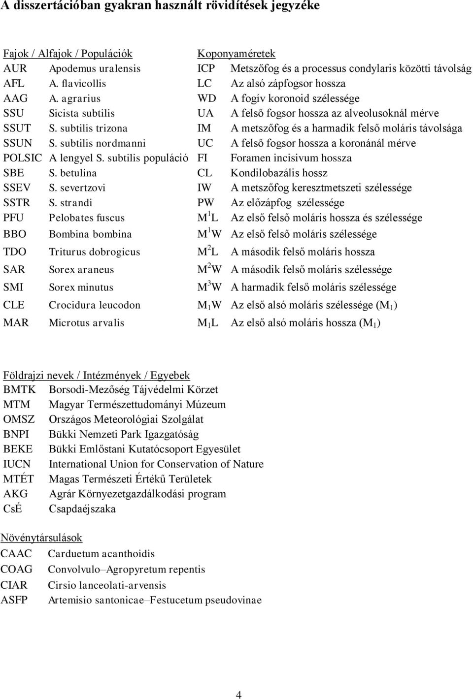 subtilis trizona IM A metszőfog és a harmadik felső moláris távolsága SSUN S. subtilis nordmanni UC A felső fogsor hossza a koronánál mérve POLSIC A lengyel S.