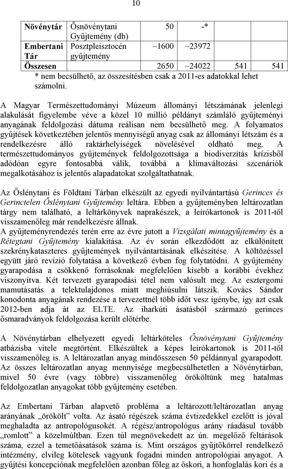 A Magyar Természettudományi Múzeum állományi létszámának jelenlegi alakulását figyelembe véve a közel 10 millió példányt számláló gyűjteményi anyagának feldolgozási dátuma reálisan nem becsülhető meg.