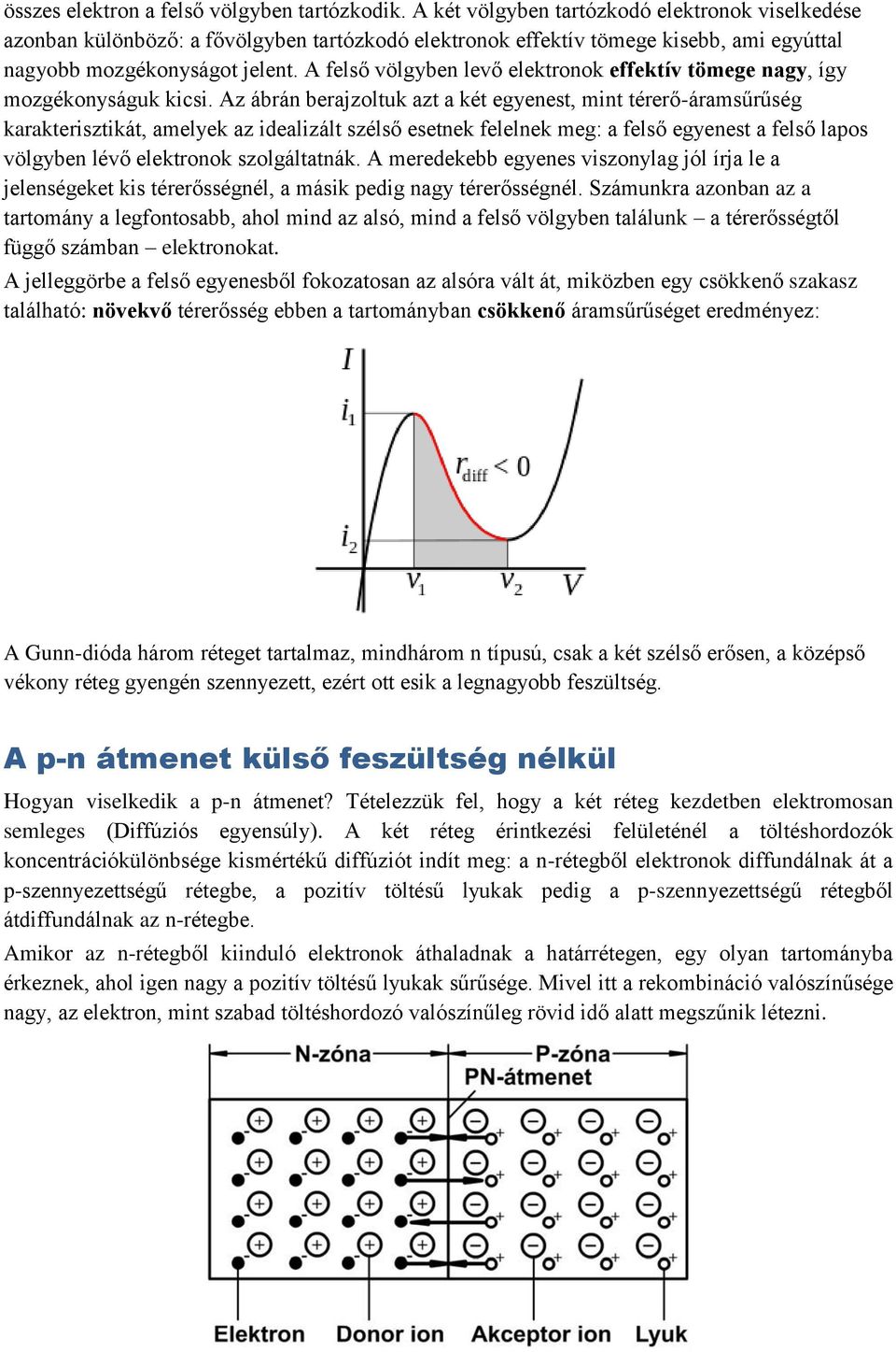 A felső völgyben levő elektronok effektív tömege nagy, így mozgékonyságuk kicsi.