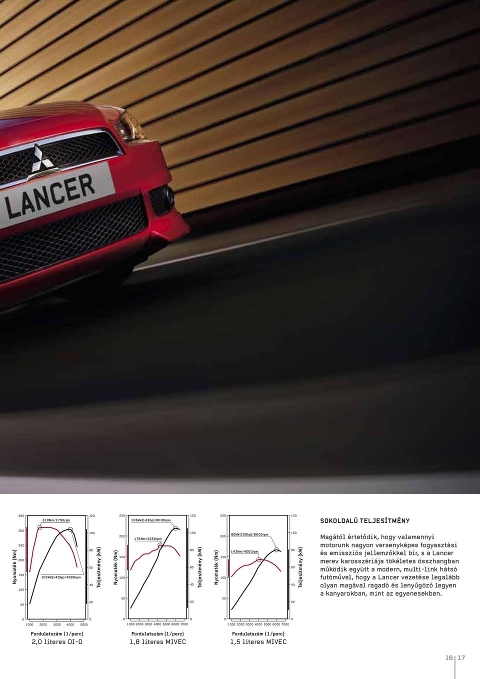 versenyképes fogyasztási és emissziós jellemzőkkel bír, s a Lancer merev karosszériája tökéletes összhangban működik együtt a modern, multi-link hátsó futóművel, hogy a Lancer vezetése legalább olyan