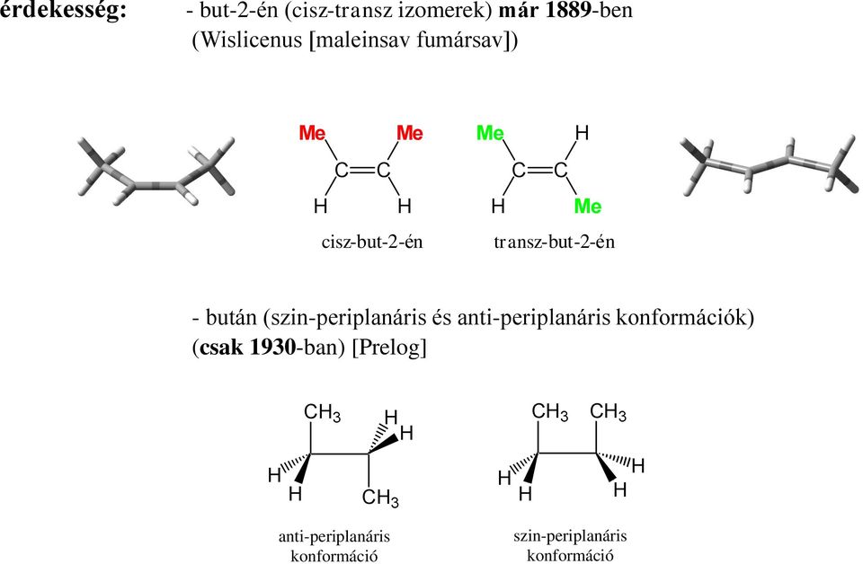 (szin-periplanáris és anti-periplanáris konformációk) (csak 1930-ban)