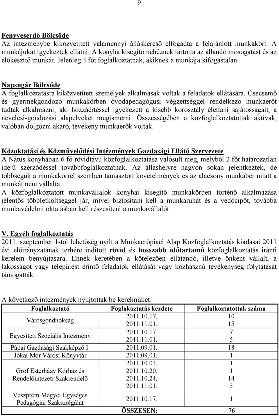 Napsugár Bölcsőde A foglalkoztatásra kiközvetített személyek alkalmasak voltak a feladatok ellátására.