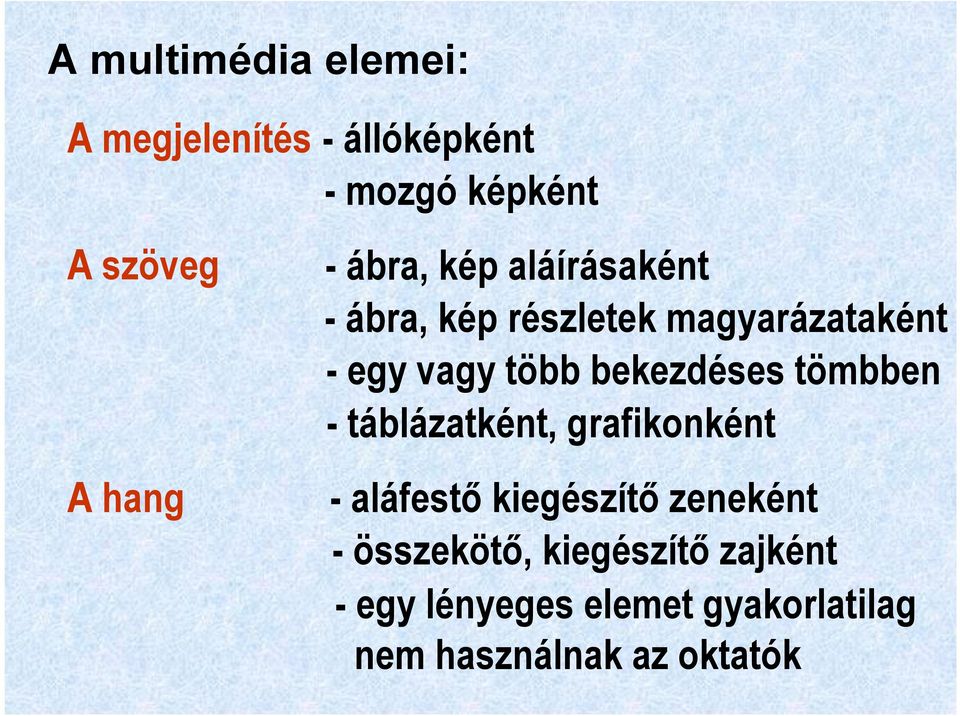 bekezdéses tömbben - táblázatként, grafikonként - aláfestő kiegészítő zeneként -