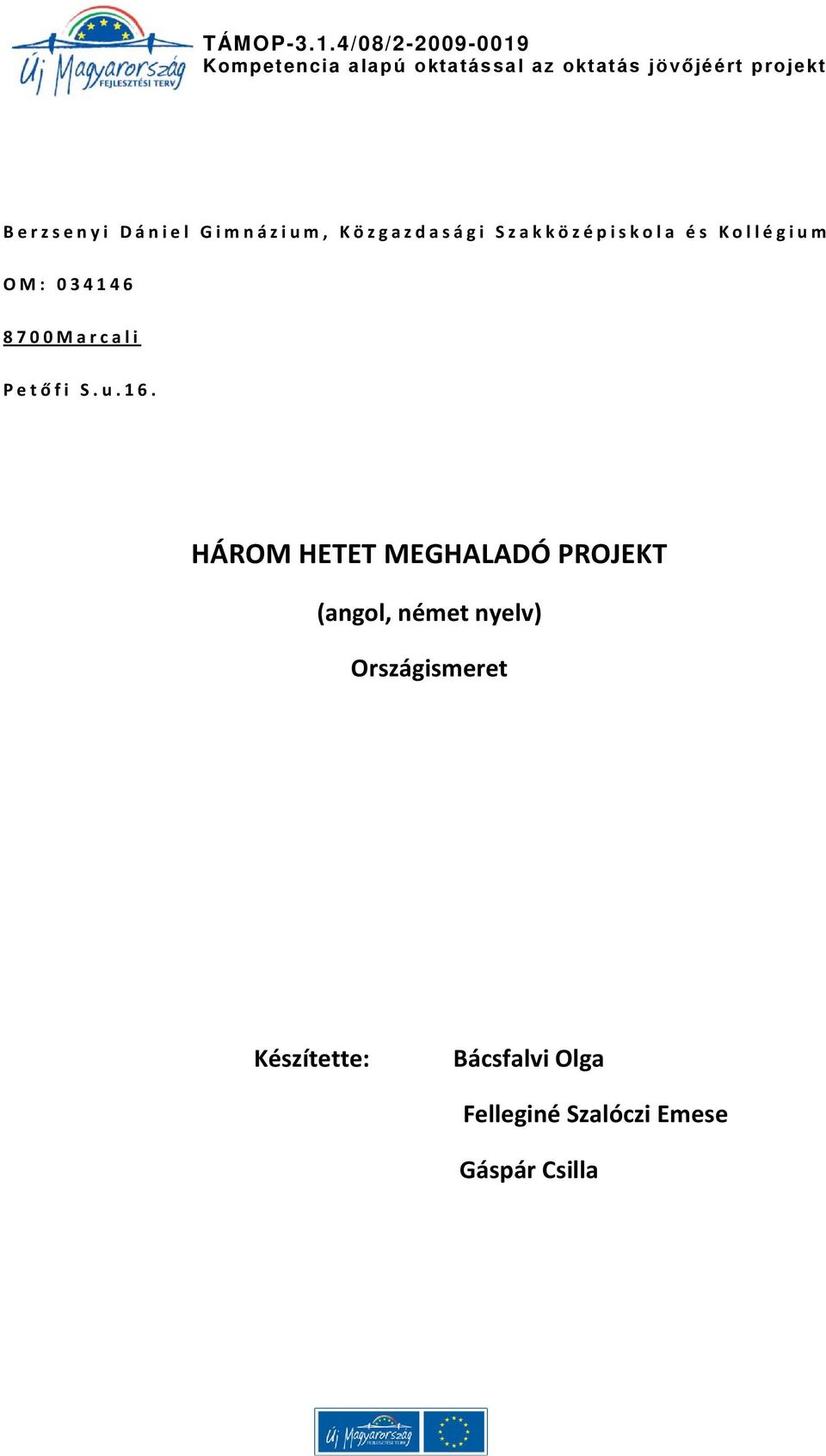 HÁROM HETET MEGHALADÓ PROJEKT (angol, német nyelv)