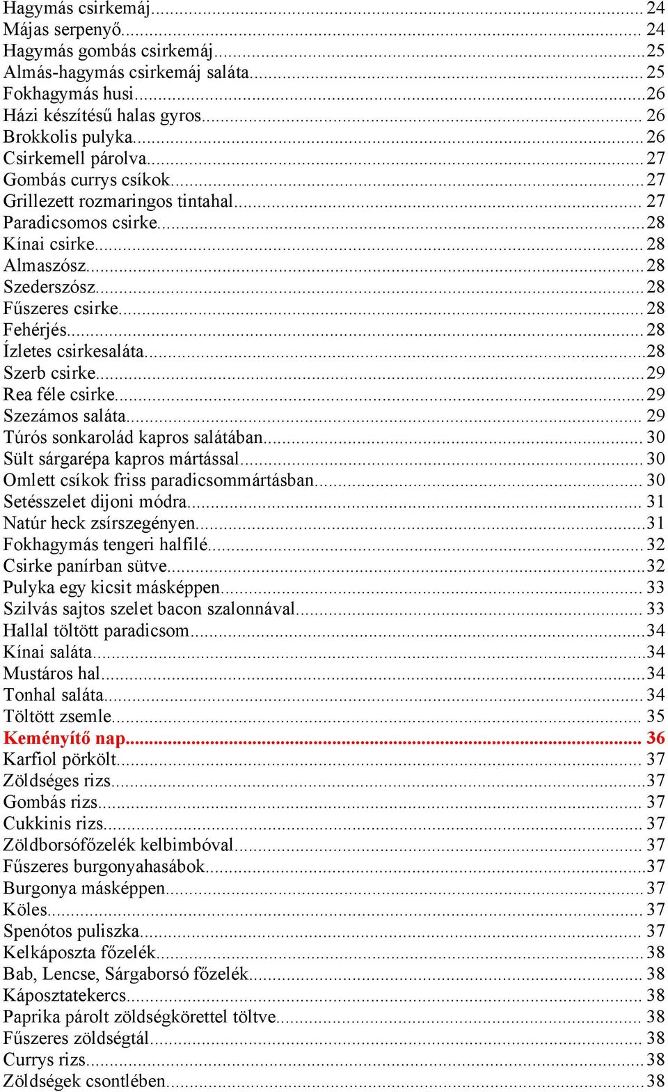 .. 28 Ízletes csirkesaláta...28 Szerb csirke...29 Rea féle csirke...29 Szezámos saláta... 29 Túrós sonkarolád kapros salátában... 30 Sült sárgarépa kapros mártással.