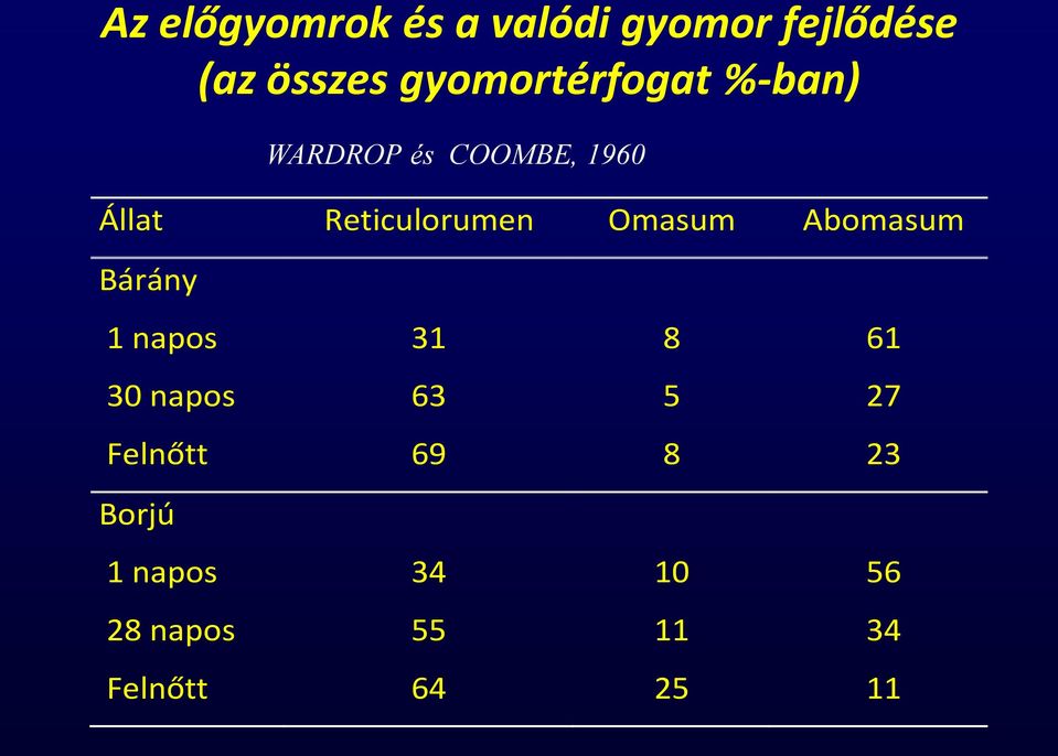 Reticulorumen Omasum Abomasum Bárány 1 napos 31 8 61 30 napos