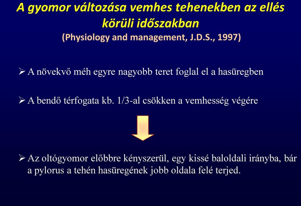 , 1997) A növekvő méh egyre nagyobb teret foglal el a hasüregben A bendő térfogata