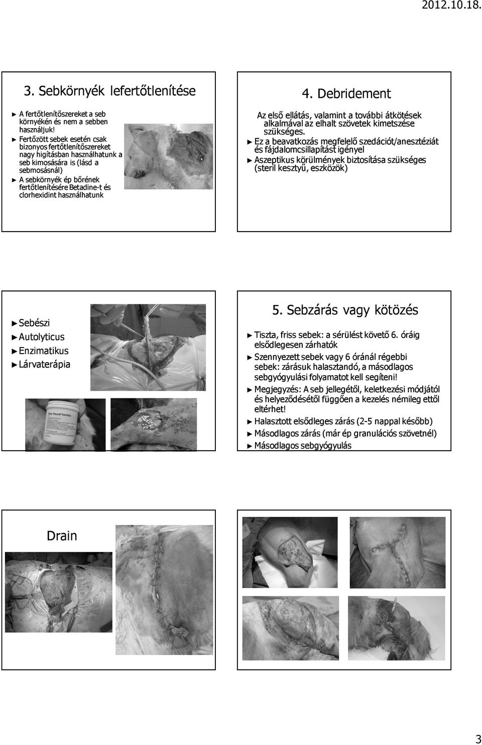 használhatunk 4. Debridement Az elsı ellátás, valamint a további átkötések alkalmával az elhalt szövetek kimetszése szükséges.