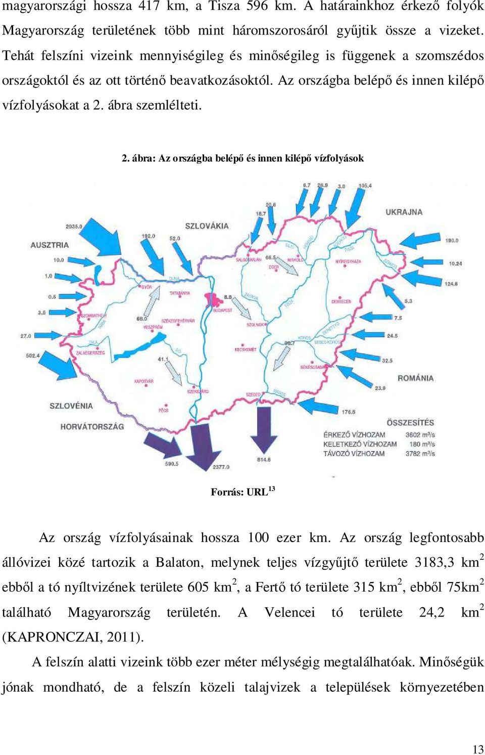 ábra szemlélteti. 2. ábra: Az országba belépő és innen kilépő vízfolyások Forrás: URL 13 Az ország vízfolyásainak hossza 100 ezer km.